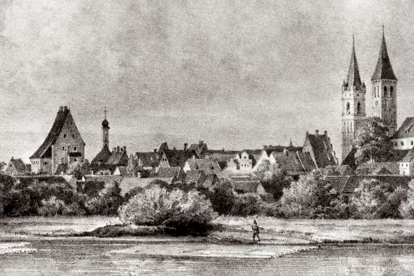 1865 abgebranntes Rathaus, Ausschnitt Lithographie um 1850