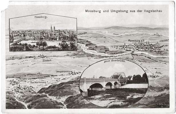 Moosburg und Umgebung aus der Vogelschau, Postkarte 4. September 1914