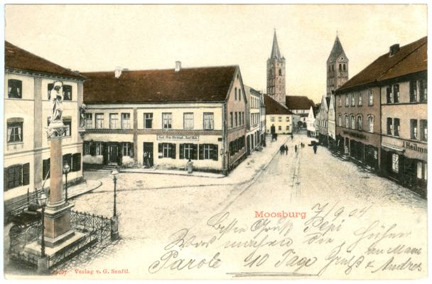Blick vom Rathaus zum Rentamt, Postkarte 1904