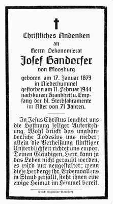 Sterbebildchen Josef Gandorfer, *1873 †1944