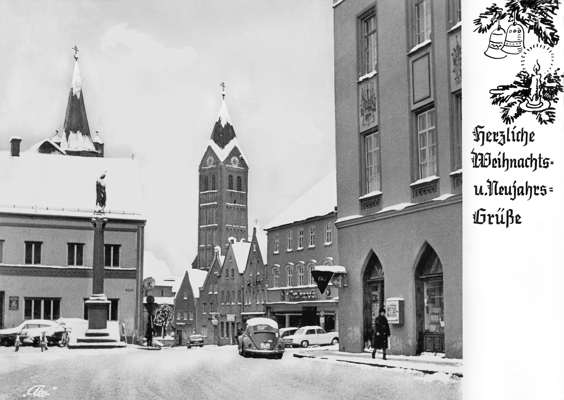 Moosburg Stadtplatz, Weihnachts- Neujahrs- Gre 1971