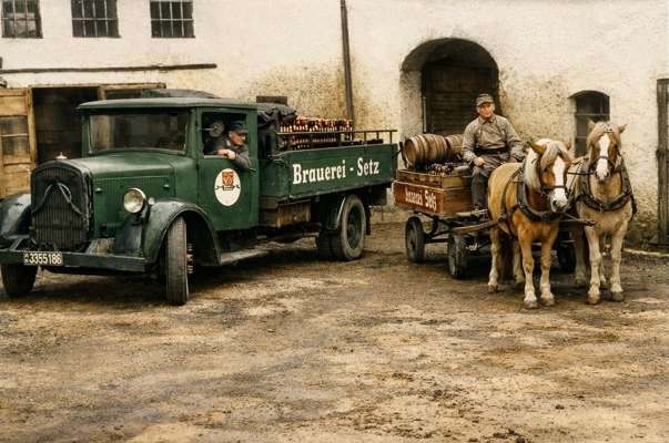 Bierkutscher vom Setz Br�u - mit KI coloriert