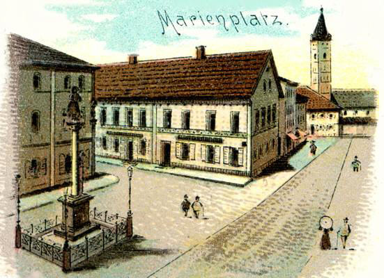 Marienplatz, Ausschnitt Postkarte vom 05.01.1902