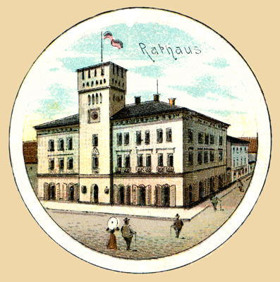 Moosburg Rathaus, Ausschnitt Postkarte vom 05.01.1902