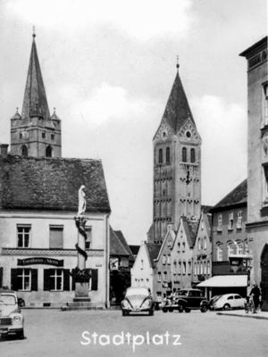 Moosburg Stadtplatz, Ausschnitt Postkarte 1958 