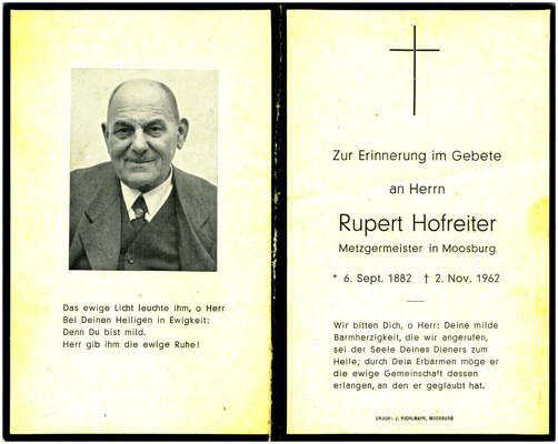 Sterbebildchen Rupert Hofreiter, *1882 †1962