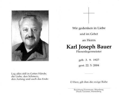 Sterbebildchen Karl Josef Bauer, *1927 †2004