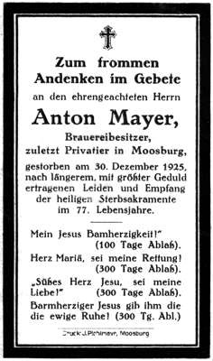 Sterbebildchen Anton Mayer *1849 †1925