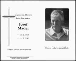 Sterbebildchen Josef Mader, *1949 †2010