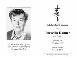 Sterbebildchen Theresia Danner, *1927 †2015