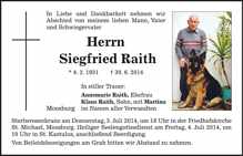 Todesanzeige Siegfried Raith, *1931 †2014