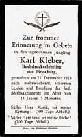 Sterbebildchen Karl Kleber, *1903 †21.12.1918