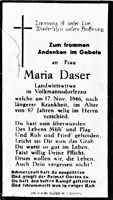 Sterbebildchen Maria Daser, *1859 †17.11.1946