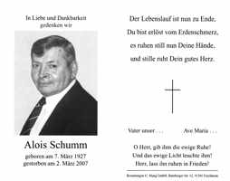 Sterbebildchen Alois Schumm *07.03.1927 †02.03.2007