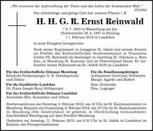 Sterbebildchen H.H.G.R. Ernst Reinwald, *08.07.1933 †01.02.2018