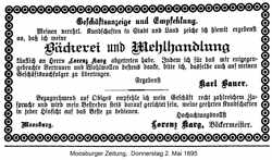 1895 - Lorenz Karg erwirbt die Bckerei und Mehlhandlung