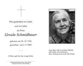 Sterbebildchen Ursula Schmidbauer, *1916 †2005