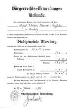 Brgerrechts-Erwerbungs-Urkunde 1909 von Michael Eberlein