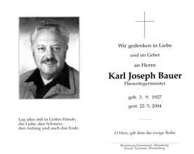 Sterbebildchen Karl Josef Bauer, *1927 †2004