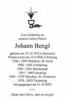 Sterbebildchen Pfarrer Johann Bengl, *1912 †2005