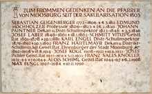Gedenktafel Pfarrer von Moosburg seit 1803