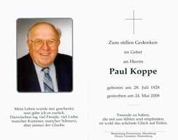 Sterbebildchen Paul Koppe, *1928 †2008