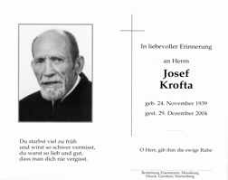 Sterbebildchen Josef Krofta, *1939 †2004