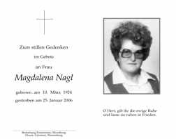 Sterbebildchen Magdalena Nagl, *1924 †2006