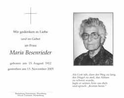 Sterbebildchen Maria Besenrieder, *1912 †2005