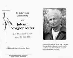 Sterbebildchen Johann Voggenreiter, *1939 †2008