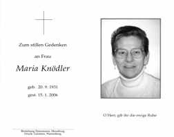 Sterbebildchen Maria Kndler, *1931 †2006