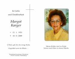 Sterbebildchen Margot Karger, *1921 †2008