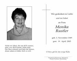 Sterbebildchen Monika Rustler, *1949 †2003