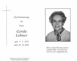 Sterbebildchen Gerda Lehner, *1923 †2004