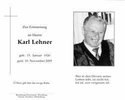 Sterbebildchen Karl Lehner, *1926 †2005