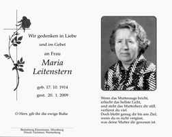 Sterbebildchen Maria Leitenstern, *1914 †2009