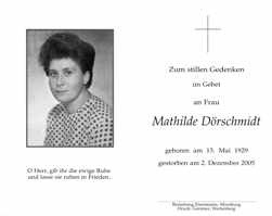 Sterbebildchen Mathilde Drschmidt, *1929 †2005