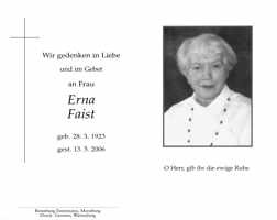 Sterbebildchen Erna Faist, *1923 †2006