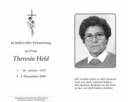 Sterbebildchen Theresia Held, *1933 †2008