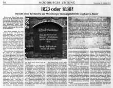 1823 oder 1830 - falsche Angaben auf Gedenktafel in St. Michael und Gedenkkreuz Friedhof Moosburg