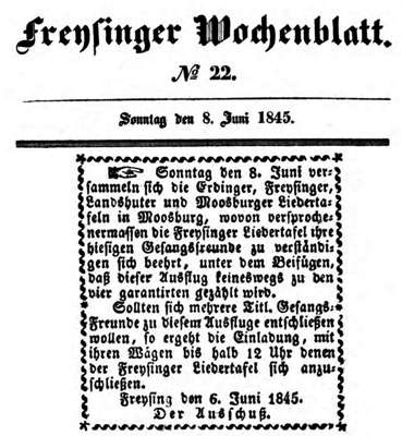 Freysinger Wochenblatt vom 8. Juni 1845